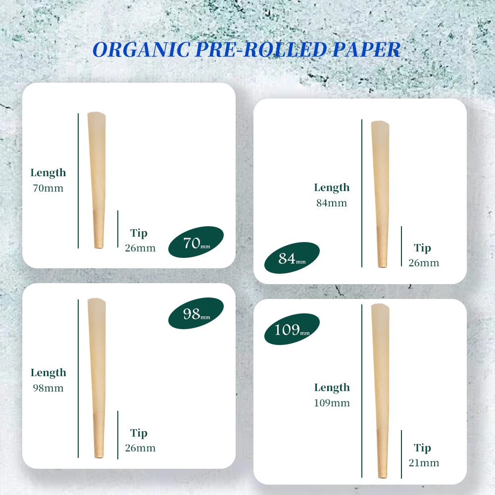 Maywaysky 30 Cans/ Carton Natural Pre-rolled Cones Unbleached Paper 70mm-109mm