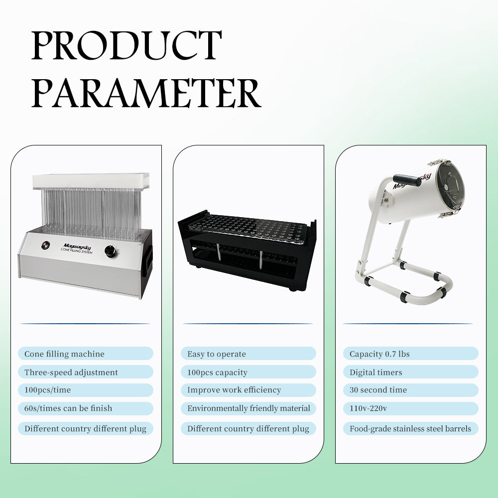 Maywaysky Knockbox 100 Pre-rolled Cone Filling Machine Combo With 100 Cone Closer Electric Flower Grinder