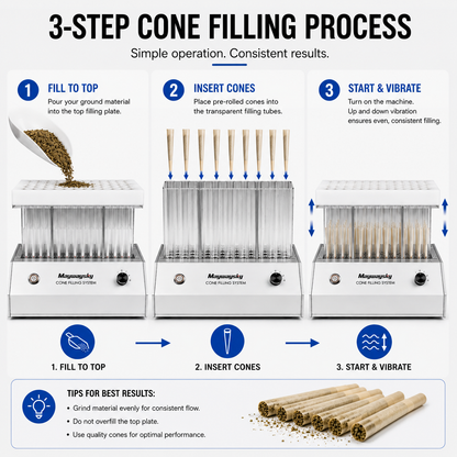 Maywaysky Cone Filling System For 98mm/98mm/109mm Pre-rolled Cone Machine Vibrate Material Cone Filler