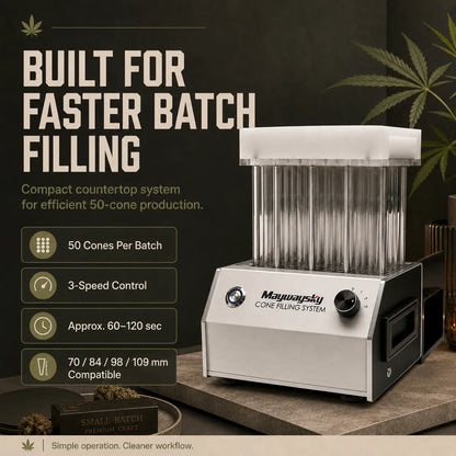 Maywaysky  Pre-rolle Cone Rolling Machine For 50pcs King Size 1 1/4 Cone Filling Machine